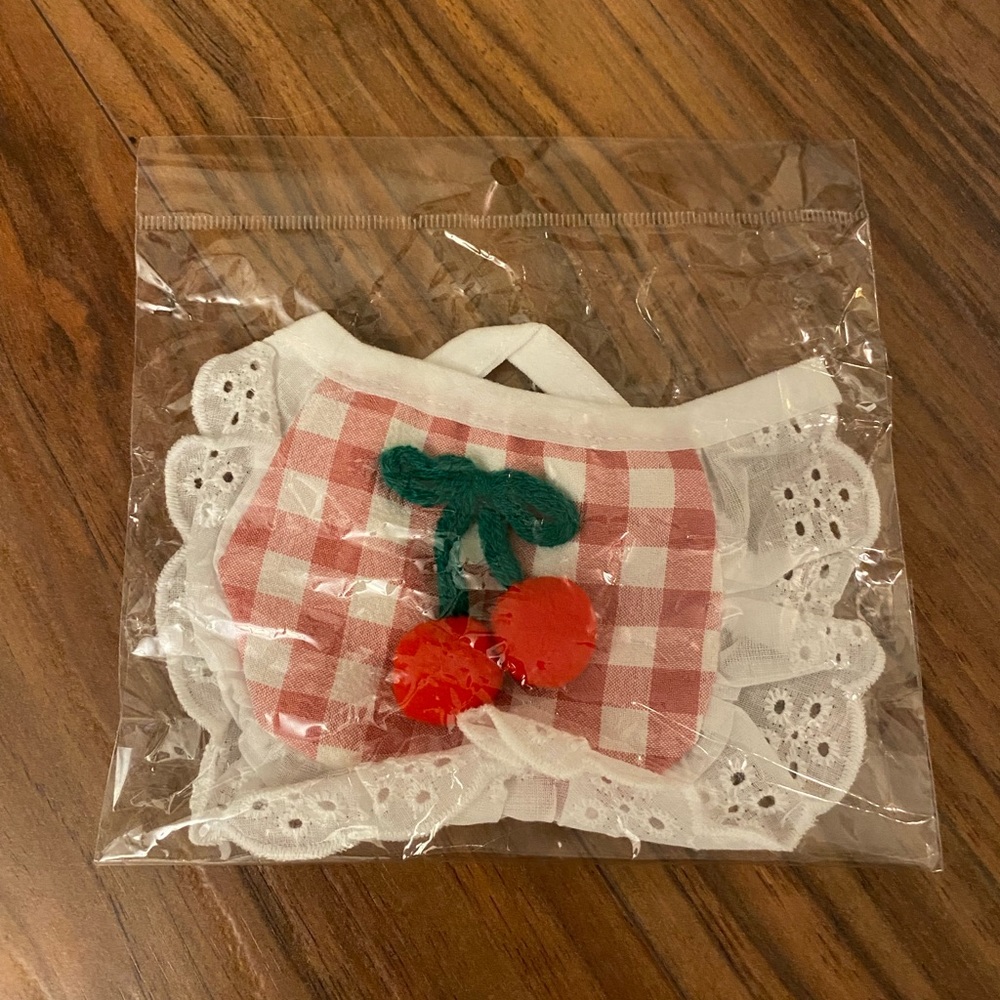NIP - Pet Costume (Bib with Gingham Print & Cherry Detail)